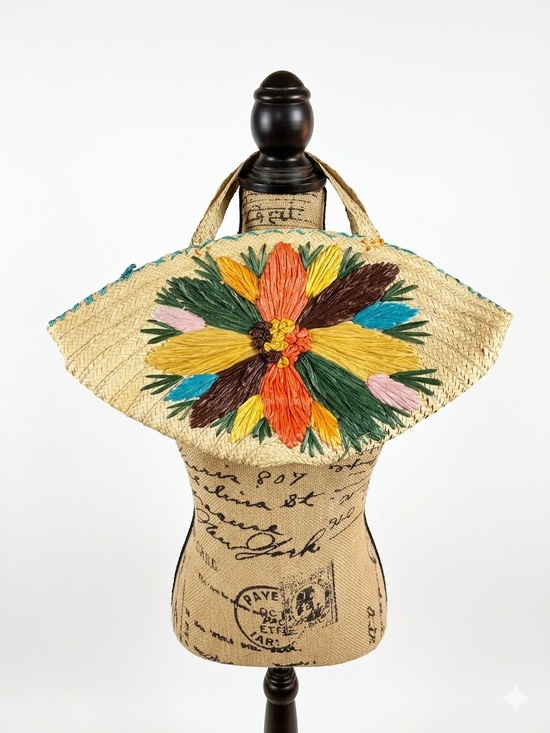 None Handbags - Vintage MCM Straw zip Top Bag With Handles Floral, Retro,Vaca, Festival